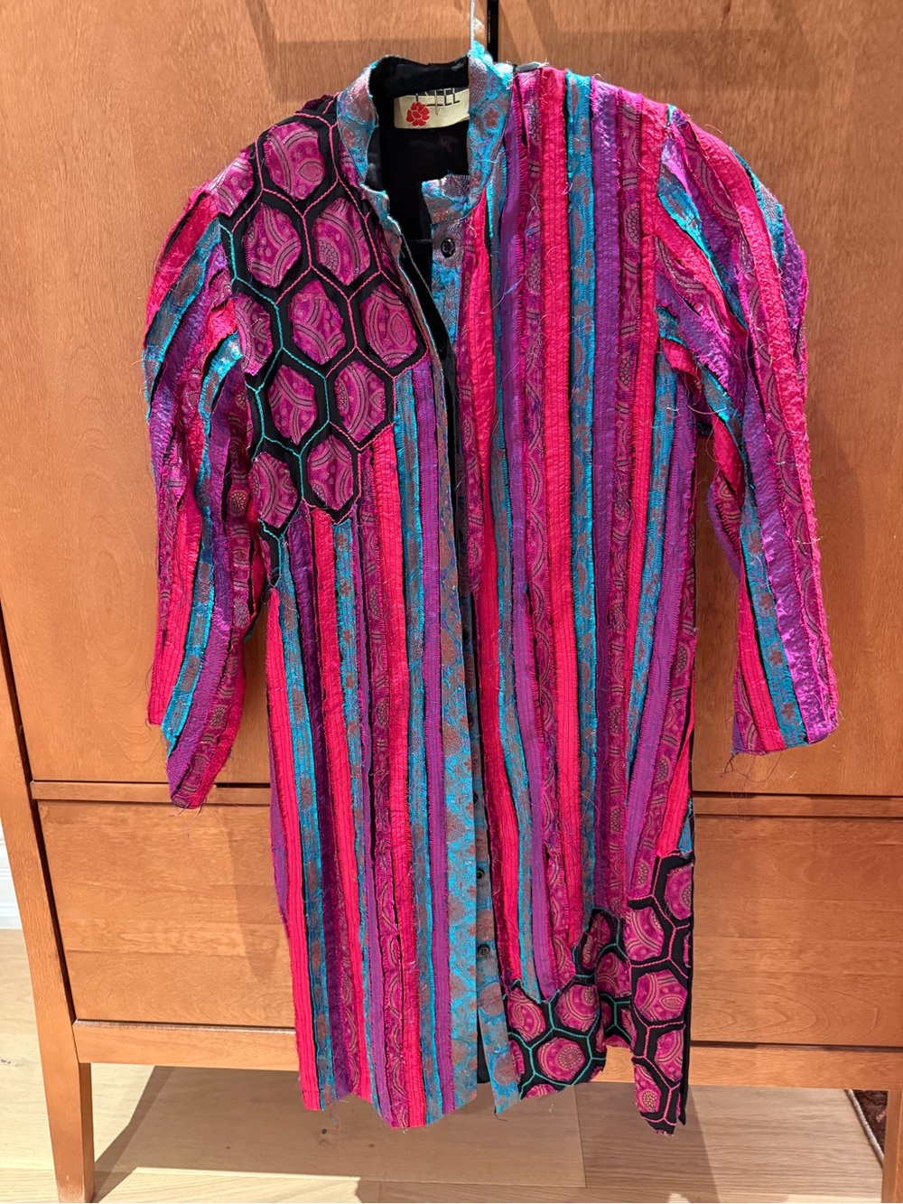 Colorful Long Textured Coat — Pink, Turquoise & Purple